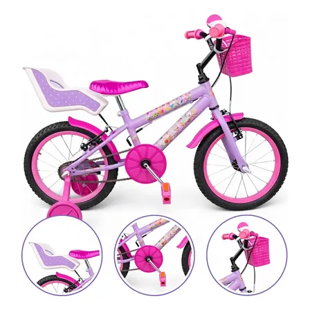 Bicicleta Infantil Menina Aro 16 Alumínio Cadeirinha Boneca