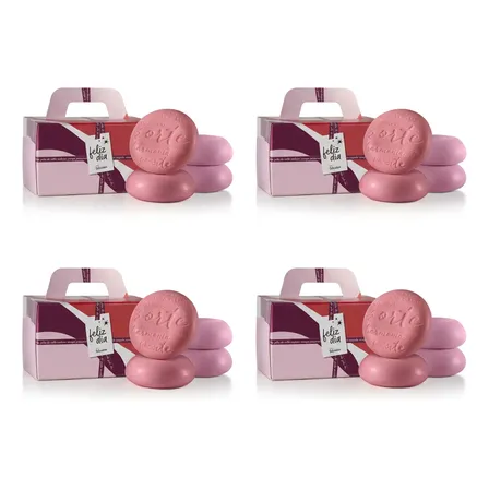Kit 4 Caixas Com 4 Unidades Sabonetes Prosperidade 90g + 4 Sacolas Presente P
