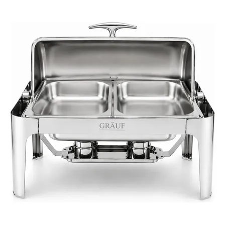 Rechaud Retangular 2 Cubas Tampa Basculante Inox Grauf Luxo