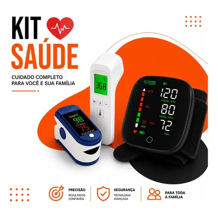 Kit Saúde Combo 3 Em 1 Aparelho Pressão Oxímetro Termômetro