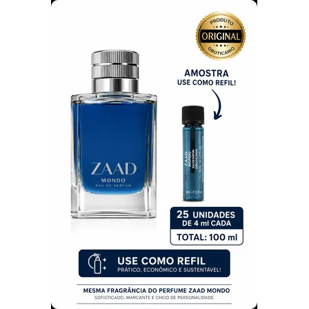 Zaad Mondo Eau Parfum 100ml Boticário Fracionado Em 25 Frascos De 4ml Originais