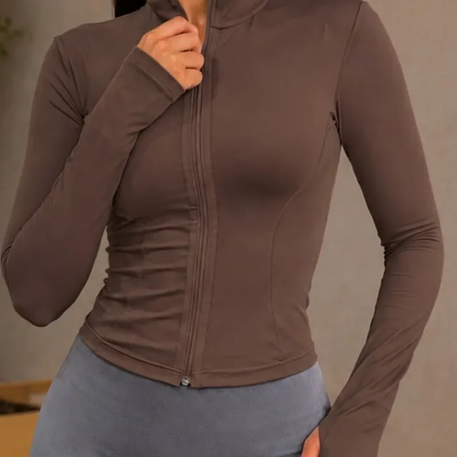 Jaqueta Yoga Fitness Feminina Zíper Manguito Academia