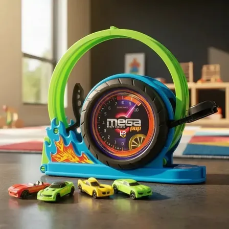 Brinquedo Pista Mega Pop Lançador Com 4 Carrinhos Esportivos