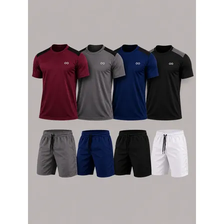 Kit 4 Shorts 4 Camisetas Dry-fit Academia Premium Fitness