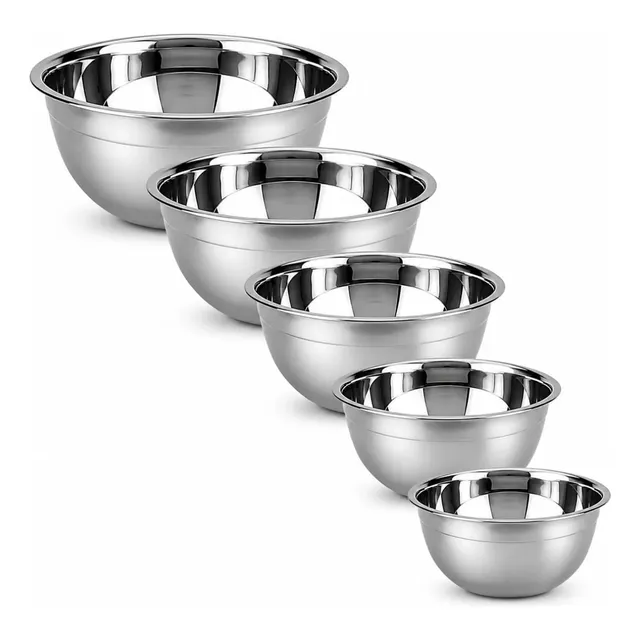 Kit 5 Tigelas Bowls Em Aço Inox Saladeira Alta Qualidade