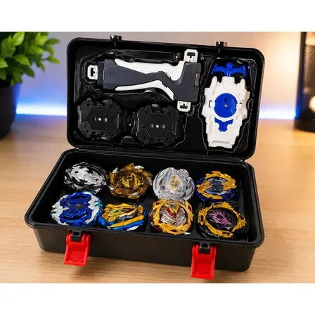 Kit Maleta Com 8 Beyblade Burst 3 Lançadores Dupla 1 Grip