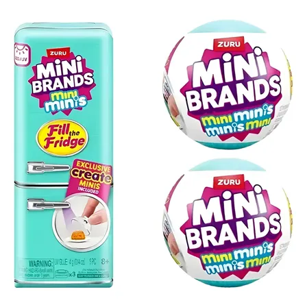 Kit Geladeira Mini Brands + 2 Bolas Surpresa Colecionável Azul-marinho