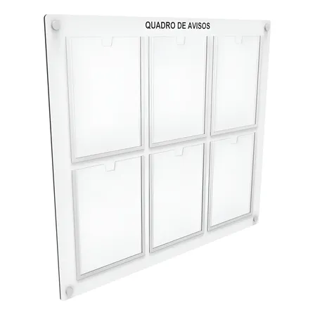 Quadro De Aviso E Gestão Mdf C/ 6 Displays A4 De Acrílico
