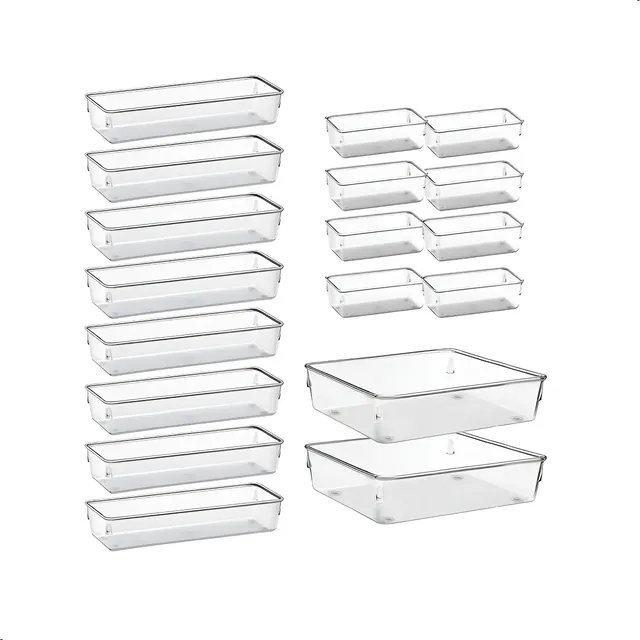 Kit 18 Organizadores Retangulares Acrilico Rebirth Transparente Cristal