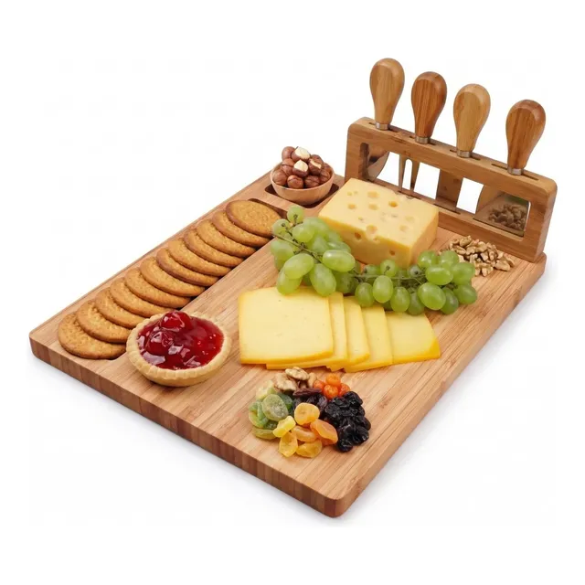 Tabua Queijos E Frios + Kit Espátulas 04 Peças