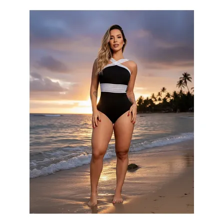 Body/maiô Com Detalhe Elástico Moda Praia