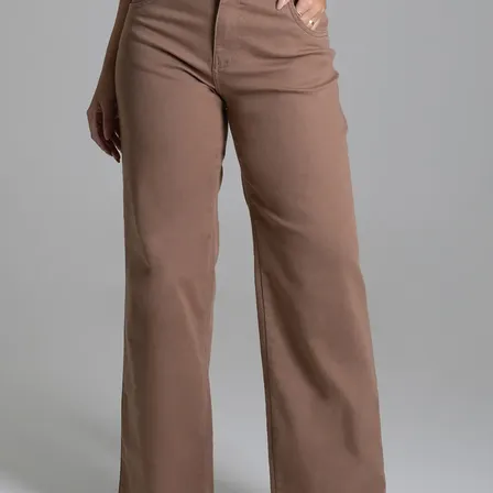 Calça Jeans Feminina Sawary Wide Leg Alta 4 Bolsos