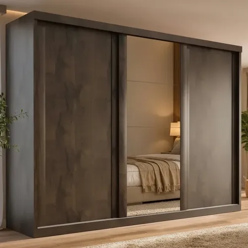 Guarda Roupa Casal Sevilha 3 Portas Corre 6 Gav C/ Espelho