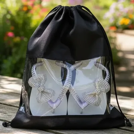 25 Sacos Para Sapatos Tnt Com Visor Cor Preto
