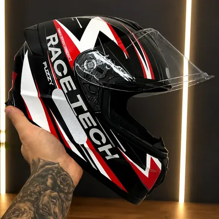 Capacete Race Tech Hit Preto Gloss Integral Adulto