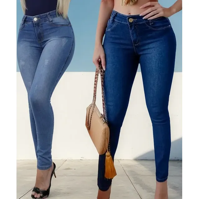 Kit 2 Calças Jeans Cós Alto Com Lycra Roupas Femininas