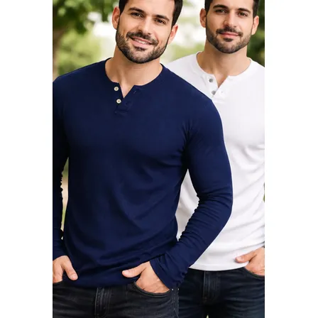 Kit 2 Camiseta Henley Masculina Manga Longa Slim 2 Botões