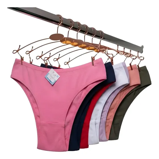 Kit 6 Calcinha Cotton Cós Alto Forro Algodão Ajuste Perfeito