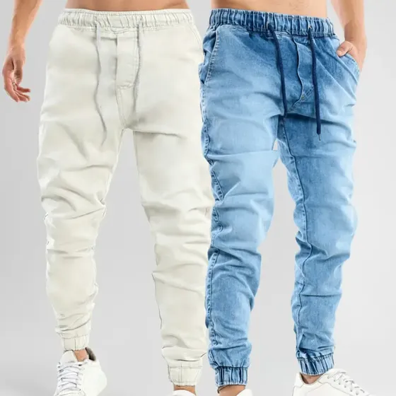 Kit 2 Calça Masculina Jogger C/ Elastano Lycra Sarja Premium