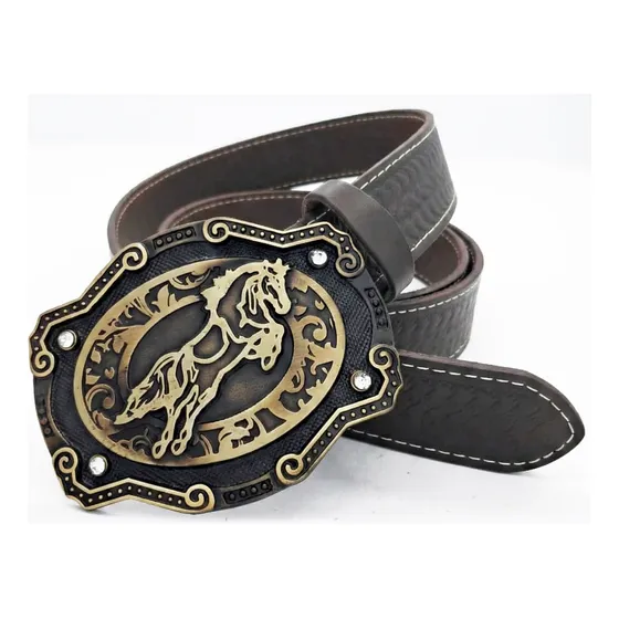 Cinto Masculino De Couro Com Fivela Country Removivel Cavalo