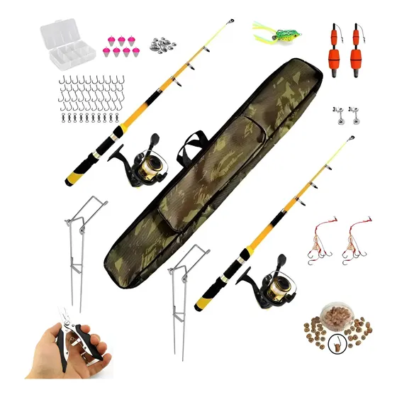 Kit Pesca Completo 83 Itens Estojo C/ 2 Varas Molinete Iscas