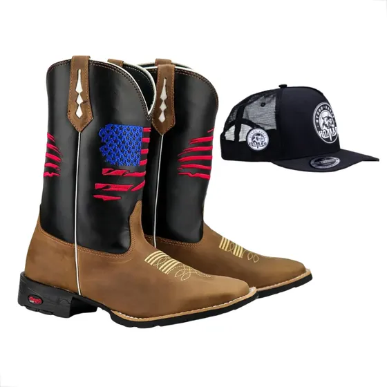 Bota Country Masculina Texana Americana Usa Couro Cano Long