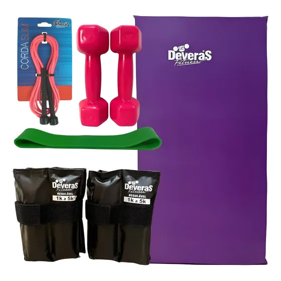 Kit Completo Malhar Na Casa Colchonete Haltere Peso Elastico