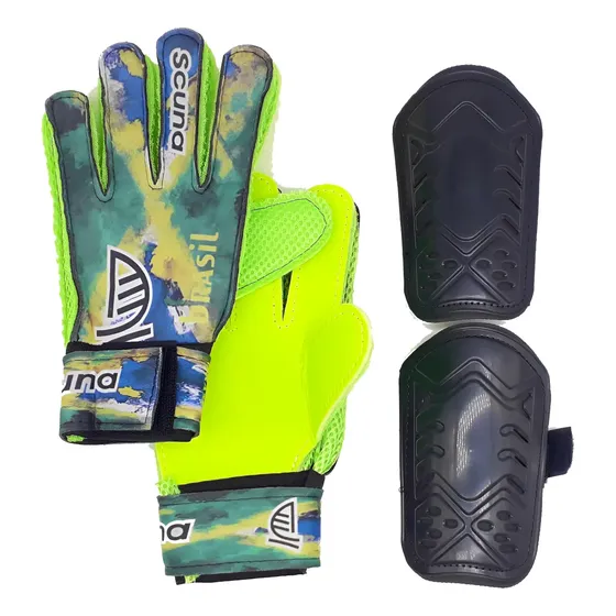 Kit Luva Goleiro Campo Treino + Caneleira