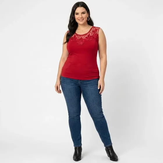 Blusa Regata Renda No Decote Malha Viscolycra