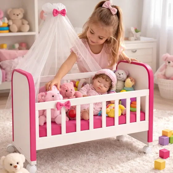 Berço Boneca Infantil Até 65cm | Grade Véu Ideal P/ Reborns