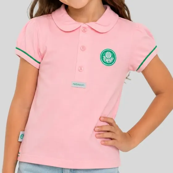 Camisa Polo Infantil Palmeiras Rosa Meninas Oficial