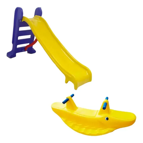 Escorregador Infantil Medio 3 Degraus + Gangorra Jacaré