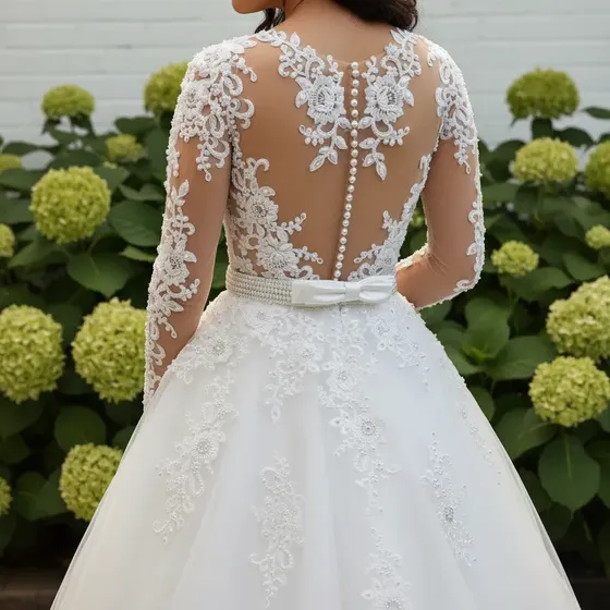 Vestido De Noiva Pérolas 2 Em 1 Princesa Manga Longa Vinner
