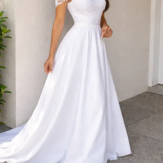 Vestido De Noiva Longo Casamento Sítio Praia Civil De Renda