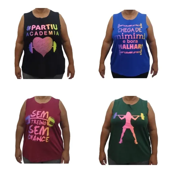 Kit 4 Regatas Plus Size Fitness Academia Gg - G1 - G2 - G3