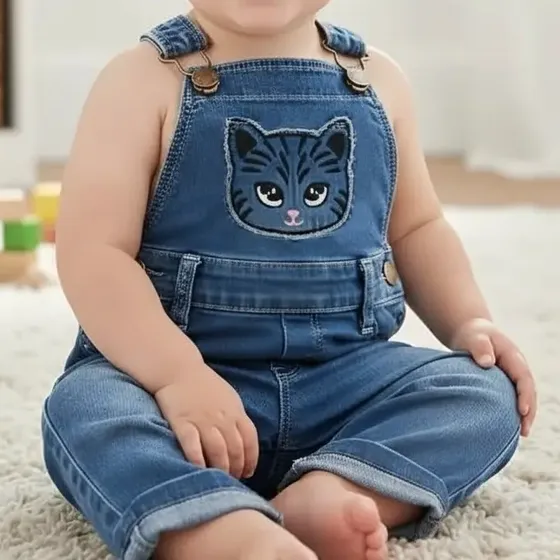 Jardineira Macacão Calça Jeans Bebê Menina 1 Á 12 Meses