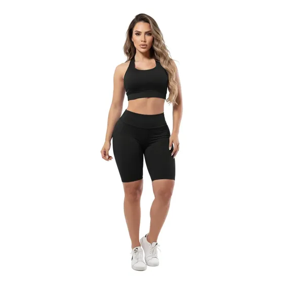 Conjunto Ciclista Liso + Top Moda Fitness Roupa Para Academi
