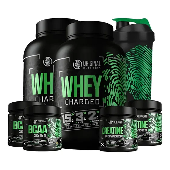 Kit 2x Whey Charged + 2x Creatina + 2x Bcaa + Shaker
