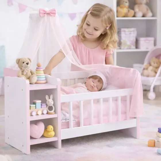 Brinquedo | Berço De Boneca Infantil Cômodas Véu | Reborns