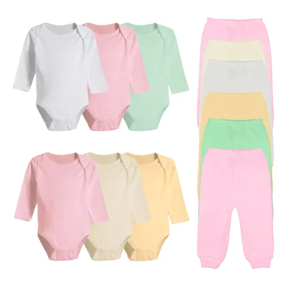 Kit Roupa De Bebe 12 Peças Body Manga Longa E Mijão Algodão