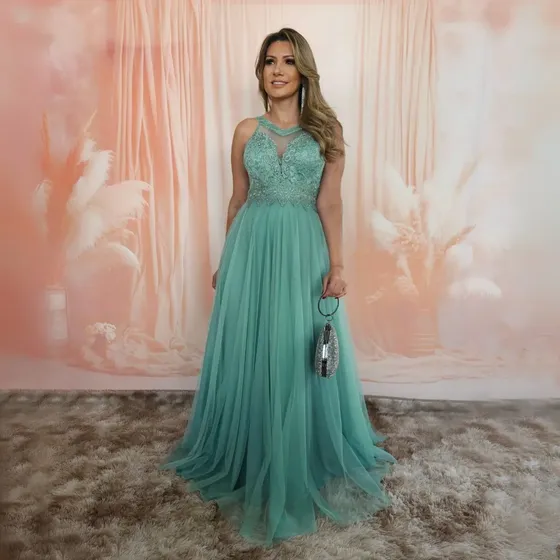 Vestido Princesa Longo Rodado Renda Tule Madrinha Casamento