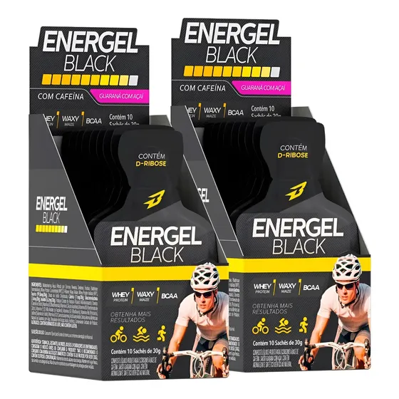 2x Caixas Gel Energel Black 10 Sachês Cada - Bodyaction