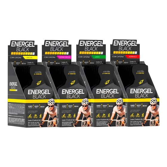 Kit 4x Gel Energel Black Carbo Caixa C/10 Sachês C/ Cafeína