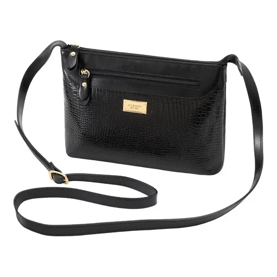 Bolsa Couro Lezard Transversal Fechamento Zíper 2193