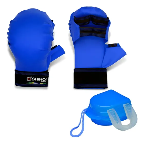 Luva Karate Vermelha Azul Ou Branca Shiroi + Bucal Simples