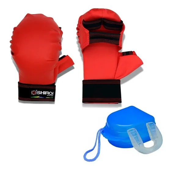 Luva Karate Vermelha Ou Azul Homologada Cbk + Bucal Simples