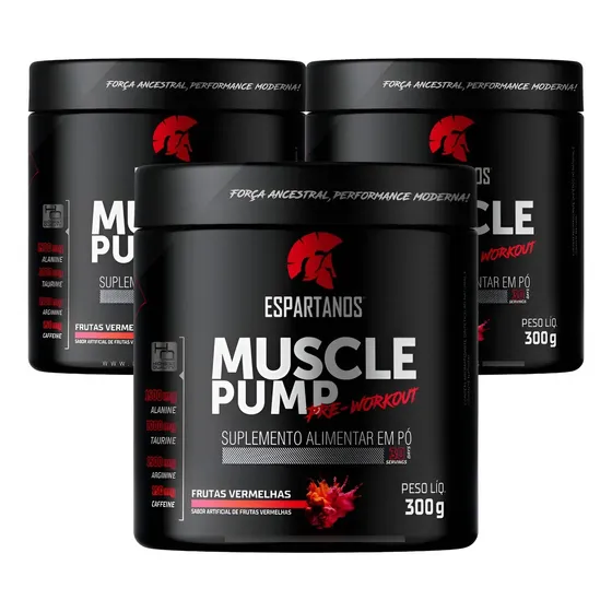 Kit 3x Pré Treino Muscle Pump Pre Workout 300g Espartanos