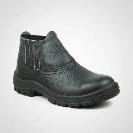 Bota Botina De Segurança C/ Elástico Couro Pedreiro Bico Pvc