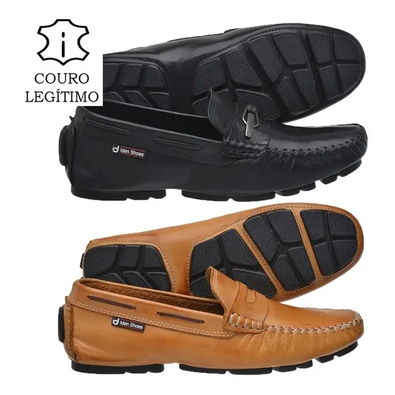 Kit 2 Pares Drive Mocassim Masculino Couro Legítimo