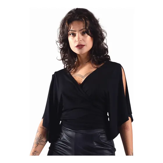 Blusa Transpassada Lisa Baby Look Moderna Moda Feminina